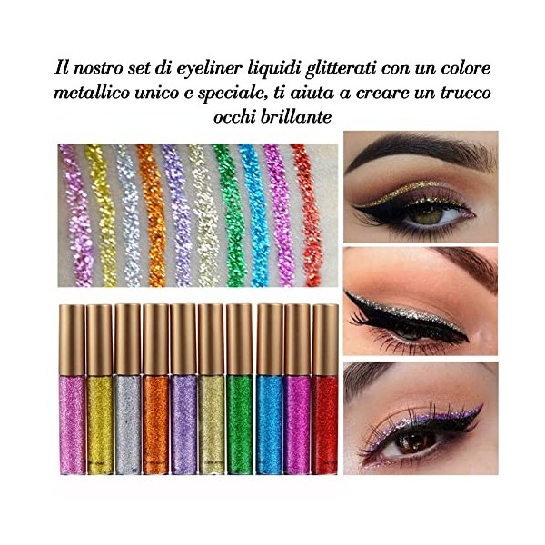 Eyeliner Liquide, Metallic Glitter Shimmer étanche Long Lasting 10 Couleurs Diamant Eye Liner Liquide Brillant Métalique Méta