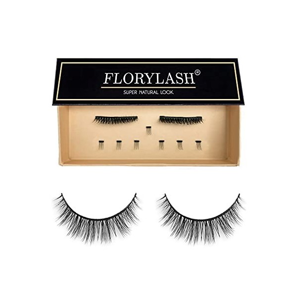 FLORYLASH® | Super Natural Look - Cils magnétiques 3 aimants Naturel Magnetic Fake Lashes sans eye-liner 3D Volume Set taill