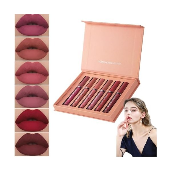 Havenlyn the Everlasting Liquid Lipstick Matte Set of 6, Matte Liquid Moisturizing Lip Gloss Kit,Wear-Resistant Non-stick Cup