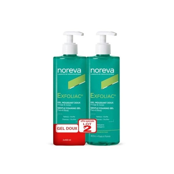 Noreva Exfoliac Gel Moussant Doux Lot de 2 x 400 ml