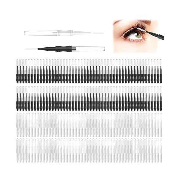 200 Pcs Brosse à sourcils avec capuchon, brosse à sourcils multifonctionnelle brosse à lamination des sourcils 2 tailles pour