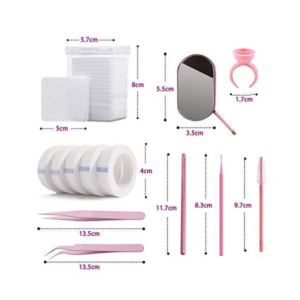 Kit Extension Cils Professionnel,Outils pour Extension Cils Comprennent des Gel Patch,Micro Brosses,Bague Colle,Ruban Adhésif