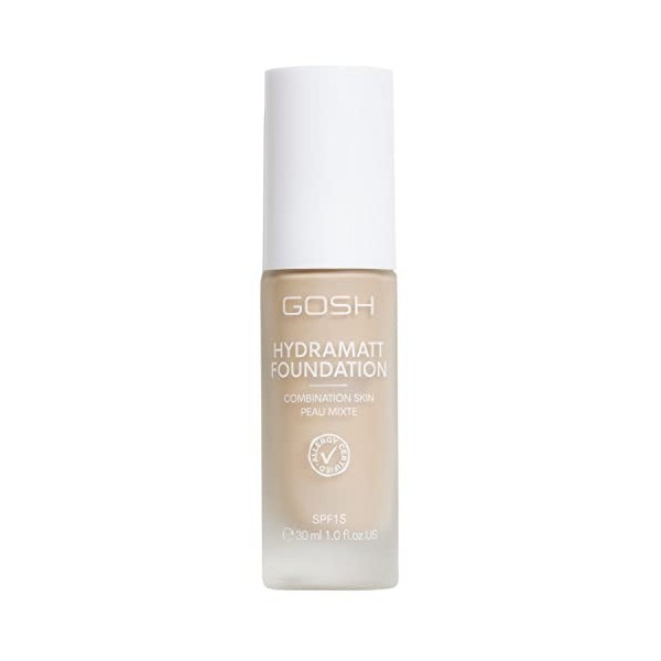 GOSH Fond de teint avec SPF 15 pour peaux claires et foncées, vegan I Maquillage matifiant pour peaux sèches, sensibles et gr