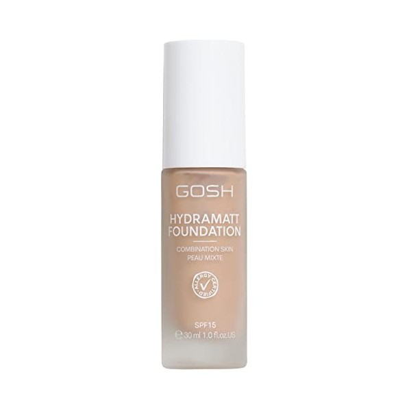 GOSH Fond de teint avec SPF 15 pour peaux claires et foncées, vegan I Maquillage matifiant pour peaux sèches, sensibles et gr...