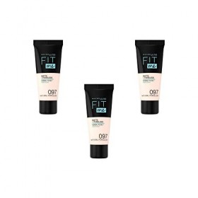 Maybelline New York Fond de teint Fluide Fit Me Matte & Poreless - 97 Porcelaine Naturelle, Lot de 3 3 x 30ml 