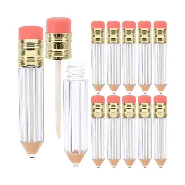 Lurrose Lot de 12 mini tubes vides en forme de crayon pour gloss à lèvres - Transparents - Pour une utilisation quotidienne p