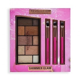 Ensemble Cadeau "Shimmer Glam Eye" de Revolution, 3 Pinceaux de Maquillage de Taille Réelle & Palette pour les Yeux Incluse
