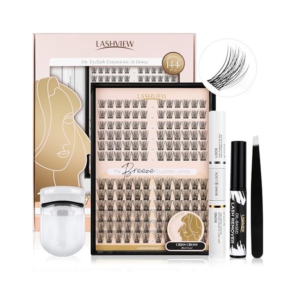 Lashview kit dextension de cils DIY, 144 bâtons de mascara avec colle à cils et scellage, Mascara pour extension de cils DIY