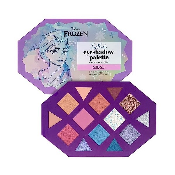 MAD BEAUTY Disney La Reine des Neiges Elsa Icy Touch Palette de fards à paupières, 10e anniversaire, quatorze nuances et déco