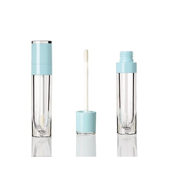 COSIDEA Lot de 25 tubes de gloss à lèvres rechargeables bleu clair 6 ml avec baguette, conteneurs ronds pour gloss à lèvres