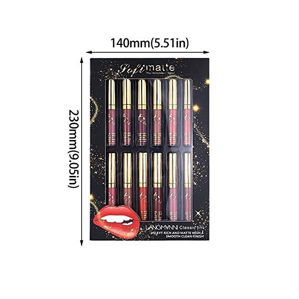 Kryz Ensemble De 12 Couleurs Rouge À Lèvres Mat Longue Tenue Liquide Velours Brillant Matte Imperméable Maquillage Liquid Lip