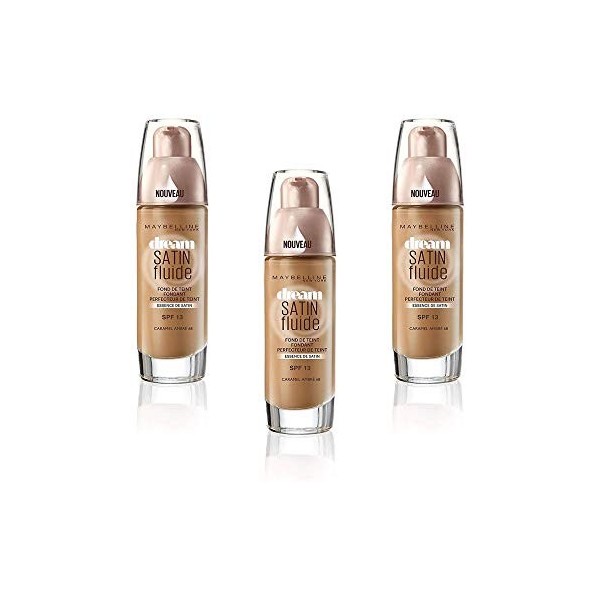 Maybelline New York Fond de Teint Dream Satin Fluide FPS13-68 Caramel Ambré, Lot de 3 3 x 30ml 