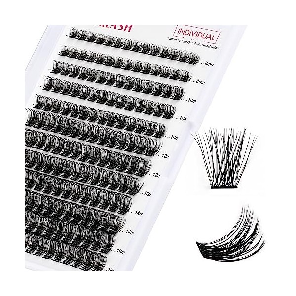 FADLASH Extension Cils Kit DIY Faux Cils Individuel 240pcs, Lash Bond et Seal, Dissolvant pour Colle Cils, Pince Cils