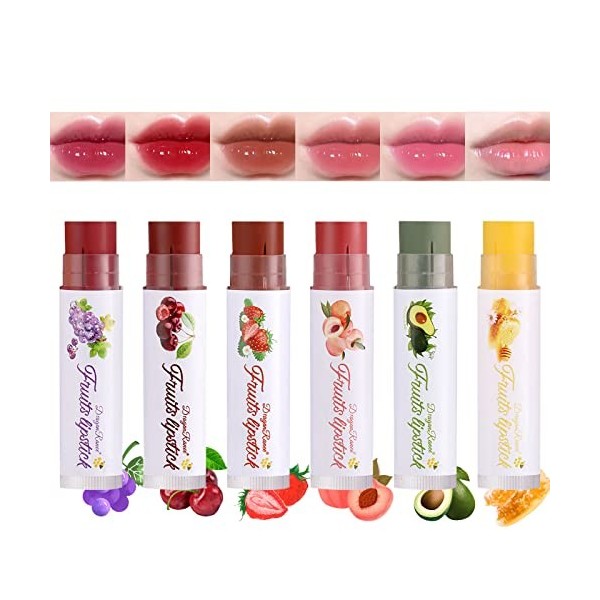 Ensemble de Baume à Lèvres aux Fruits Gireatick 6pcs, Rouge à Lèvres Magique Changeant de Couleur, Rouge à Lèvres Hydratant E