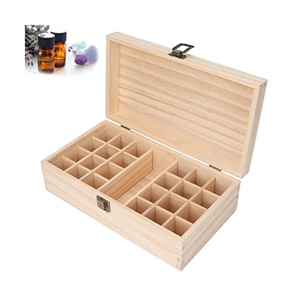 BEIJIALY Boîte de Rangement en Bois pour Huiles Essentielles, 24 Grilles, Support Multifonctionnel en Bois pour Huiles Essent