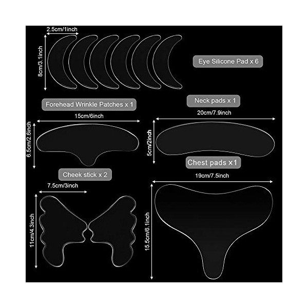 Coussinets anti-rides en silicone ， 11 pièces Adsshopp Resuable Pad contre les rides du front pour la peau sèche de la poitri