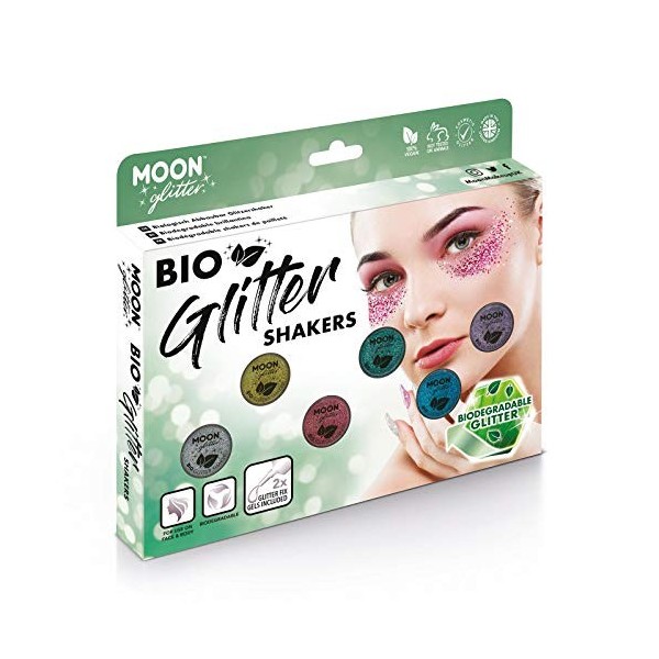 Paillettes biodégradables Eco Glitter Shakers de Moon Glitter - 100% Cosmetic Bio Glitter pour le visage, le corps, les ongle