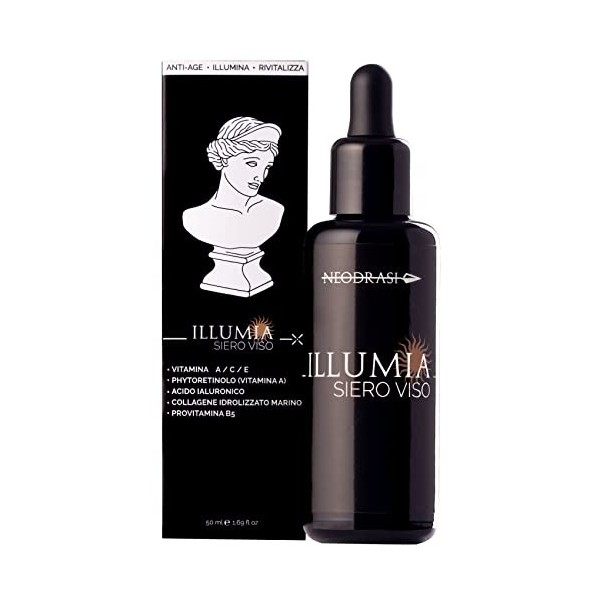 Neodrasi Illumia Sérum Visage Antioxydant et Hydratant à la Vitamine C, Acide Hyaluronique, Collagène Marin, Vitamine E et Fi