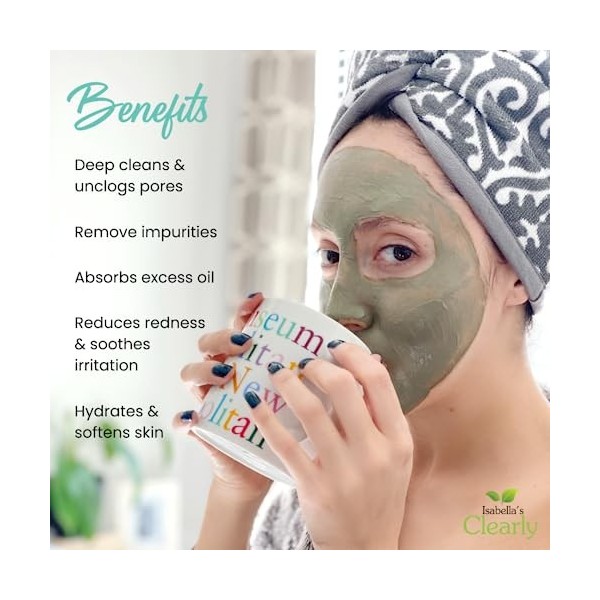 Clearly CLAY, masque facial pour nettoyer les pores en profondeur, hydrater, adoucir la peau | 100% pure argile verte françai