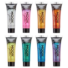 Moon Glitter - Gel brillant fin iridescent - 12ml - Assortiment de 8 couleurs - Pailleté pour visage.