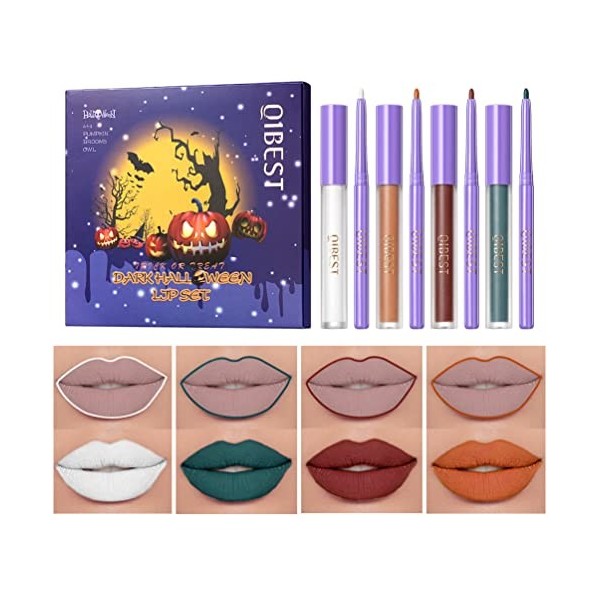 Gl turelifes Matte Lip Liner Pen Lip Gloss set White Green Black Purple Vampire Lip Red non Fading Liquid Lip Red, suitable f