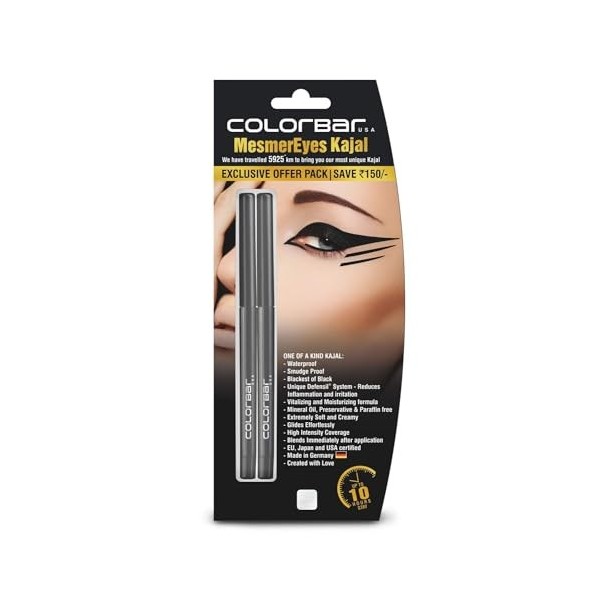 Ethnic Choice Cosmetics MesmerEyes Matte Kajal Duo, Black, 0.70 g Pack of 2 