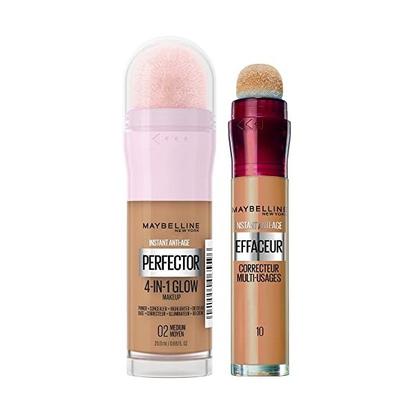 Maybelline New-York - Duo Teint - Perfecteur de Teint Illuminateur Instant Glow Perfector 4-in-1 + Anti-Cernes/Correcteur Ins