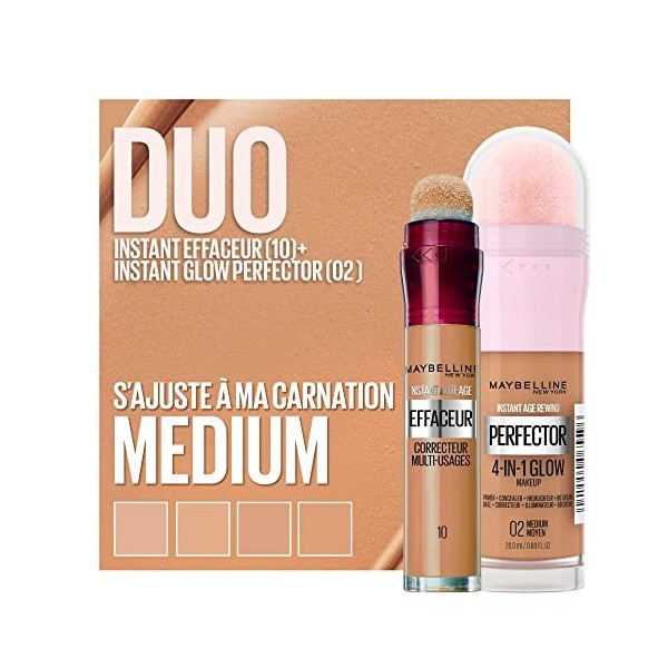 Maybelline New-York - Duo Teint - Perfecteur de Teint Illuminateur Instant Glow Perfector 4-in-1 + Anti-Cernes/Correcteur Ins