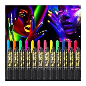Maquillage du corps 12 couleurs de visage qui brillent dans le noir, crayons de peinture for le corps de fête, ensemble de co
