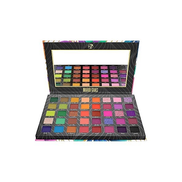 W7 W7 Cosmetics Mardi Gras Palette de pigments pressés | 40 couleurs : rose, vert, orange, rouge, métallique | Maquillage arc