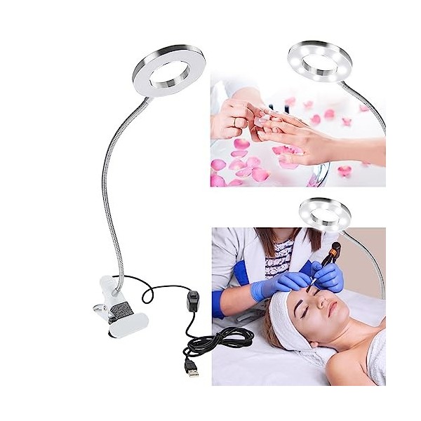 AYNEFY Lampe de Table, Lampe LED Microblading pour Maquillage Beauté USB avec Pince en Métal pour Tatouage de Sourcils, Tatou