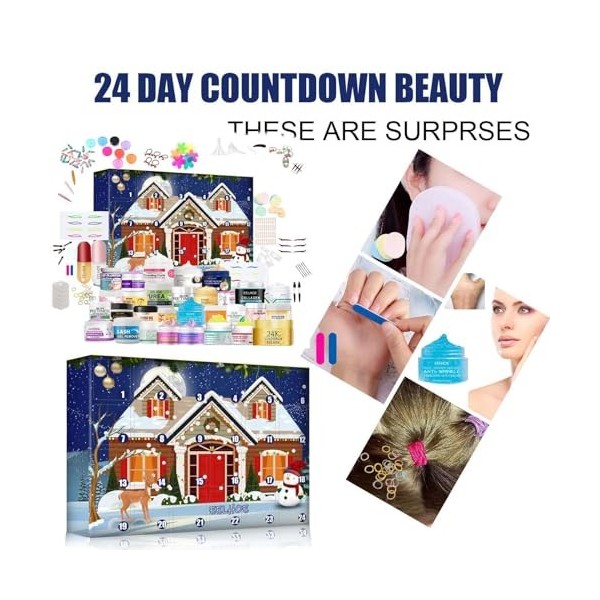 Calendrier de lAvent 2023 Beauty Essence - Produits de beauté - Produits de soin de la peau - Calendrier de Noël - Compte à 