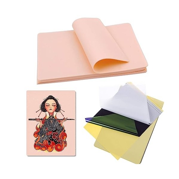 Peau Tatouage et Transfert Papier Tatouage - PEPAX 10Pcs 20,3 x 15,2 cm Tatouage Faux Peau avec 20pcs Papier de Transfert Pea