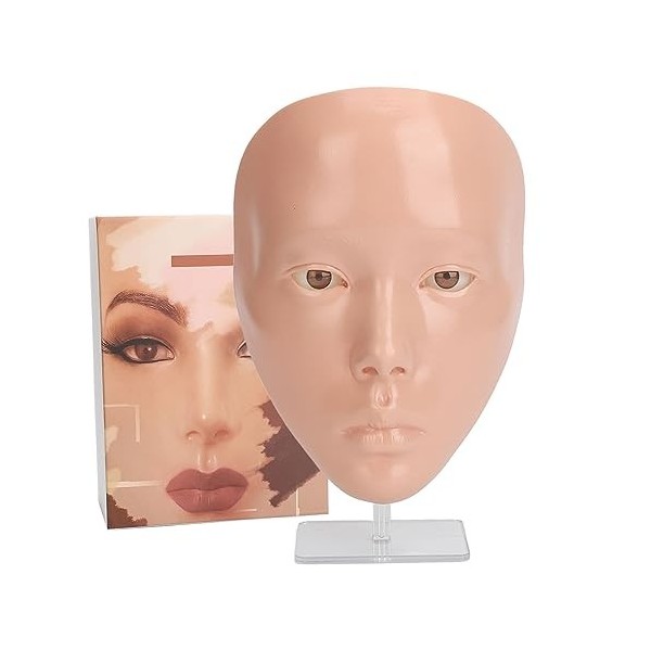 Tableau de Visage de Pratique de Maquillage 5D, Mannequin de Maquillage en Silicone Complet Réutilisable avec Support pour la