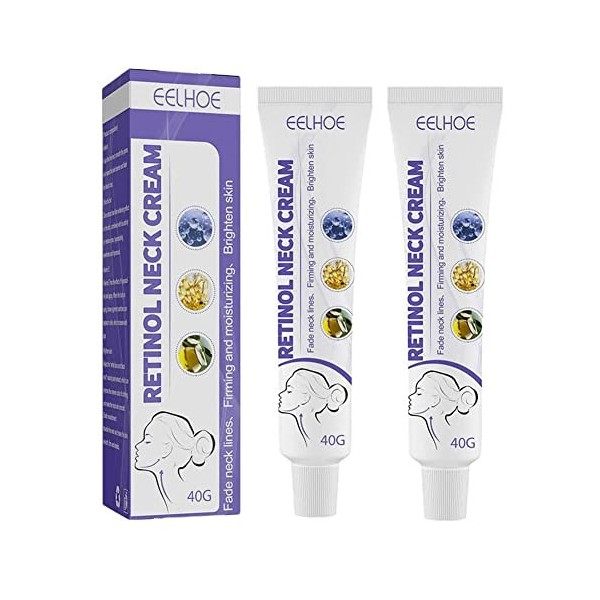 2PCS Retinol Neck Cream, Crème Raffermissante Cou, Crème au rétinol pour Le Cou, Hydratant Revitalisant pour Le Visage - Anti