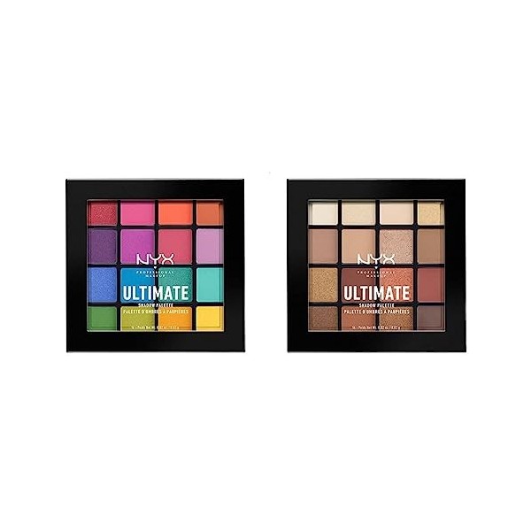 NYX Professional Makeup Palettes de Fards à Paupières Ultimate Shadow Palette, 16 Couleurs, Pigments Pressés, Fini Irisé & Pa