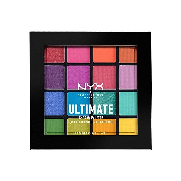 NYX Professional Makeup Palettes de Fards à Paupières Ultimate Shadow Palette, 16 Couleurs, Pigments Pressés, Fini Irisé & Pa