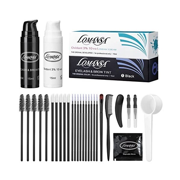 Lomansa teinture de cils et sourcils noir kit de teinte de stratification des sourcils ensemble de teinture des sourcils duré