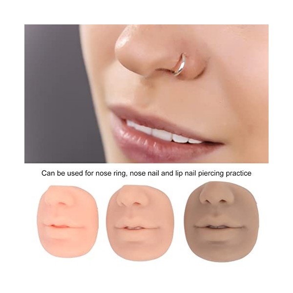 3 Faux Nez en Silicone, Modèle Réaliste de Bouche de Nez Humain de 3 Couleurs, Piercing Parties du Corps, Modèle de Perçage d