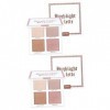 POPETPOP 2 Pièces 4 Poudre Éclairante Pour Le Visage Palette De Maquillage DOmbrage Poudre Beauté Mélangeur Surligneur Poudr