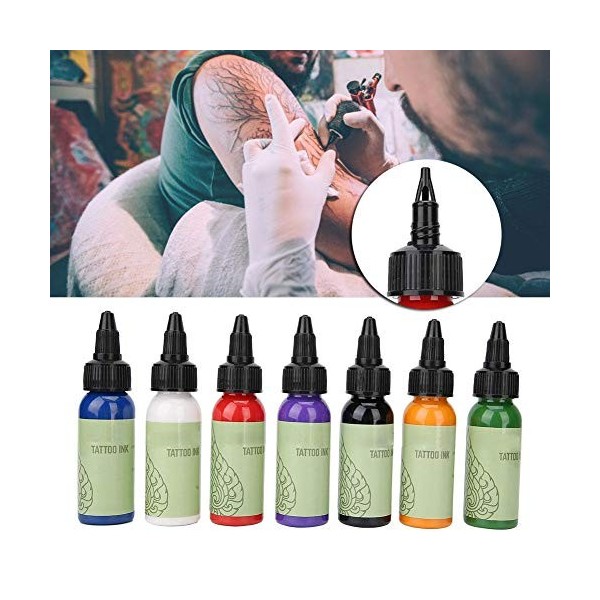 Ensemble dencre de tatouage, 7 couleurs Kit de pigment professionnel 1 oz 30 ml Fourniture de tatouage pour tatouage peau 