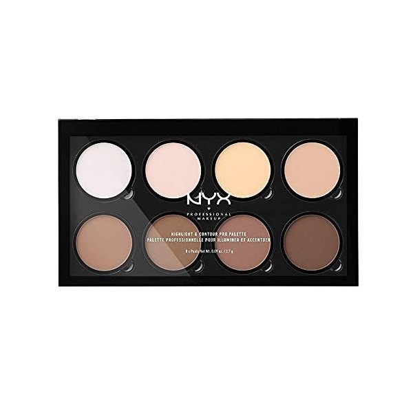 NYX Professional Makeup Highlight & Contour Pro, Kit pour Contouring, 8 Poudres Faciles à Estomper, Fini Mat et Irisé