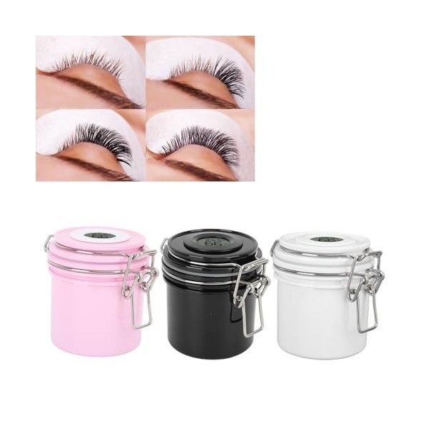 Lot de 3 conteneurs de colle pour extensions de cils - 3 fentes - Charbon actif - Noir - Rose et blanc - 200 ml - Empêche la 