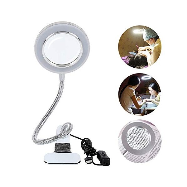 CJHZQYY Lampe de tatouage LED, lampe de maquillage portable 2.5X loupe loupe lampe de lecture avec clip, lampe de bureau USB 