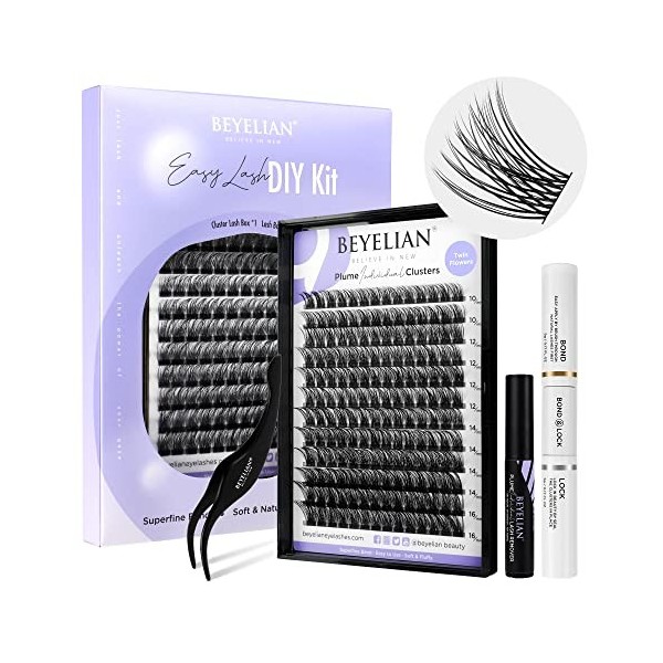 BEYELIAN Kit Faux Cils Individuel Kit 168 Pcs C Curl DIY Cluster Lashes kit extension cils pour usage personnel à la maison 