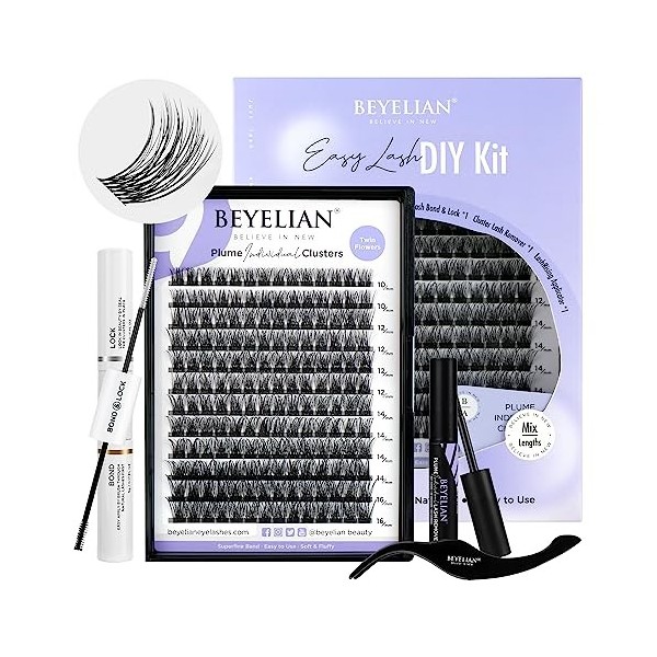 BEYELIAN Kit Faux Cils Individuel Kit 168 Pcs C Curl DIY Cluster Lashes kit extension cils pour usage personnel à la maison 