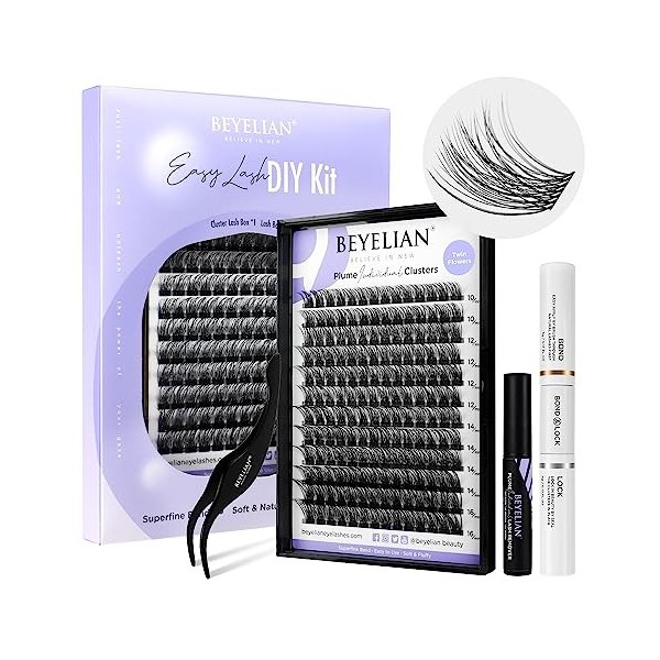 BEYELIAN Kit Faux Cils Individuel Kit 168 Pcs C Curl DIY Cluster Lashes kit extension cils pour usage personnel à la maison 