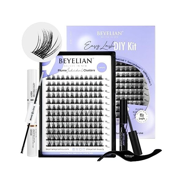 BEYELIAN Kit Faux Cils Individuel Kit 168 Pcs C Curl DIY Cluster Lashes kit extension cils pour usage personnel à la maison 