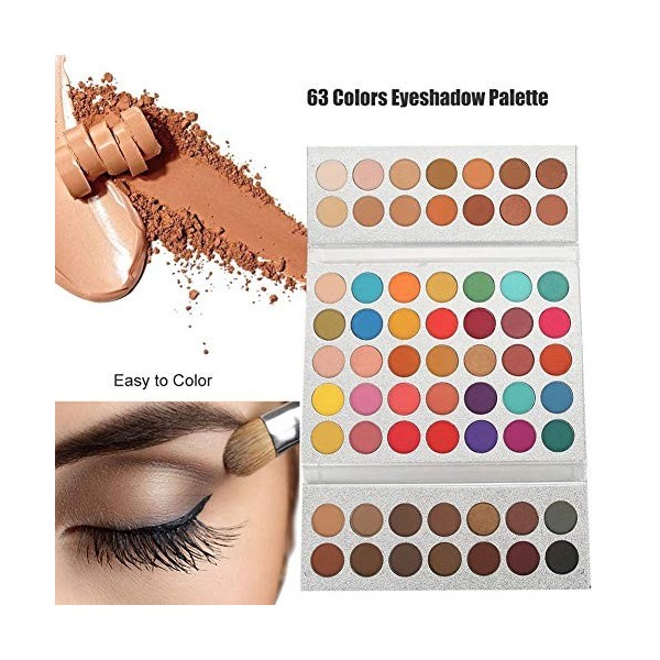 Palette de maquillage 63 couleurs Sweatproof Matte & Shimmer Pearlescent Matte Eyeshadow Eye Cosmetics Highly Pigmented Makeu