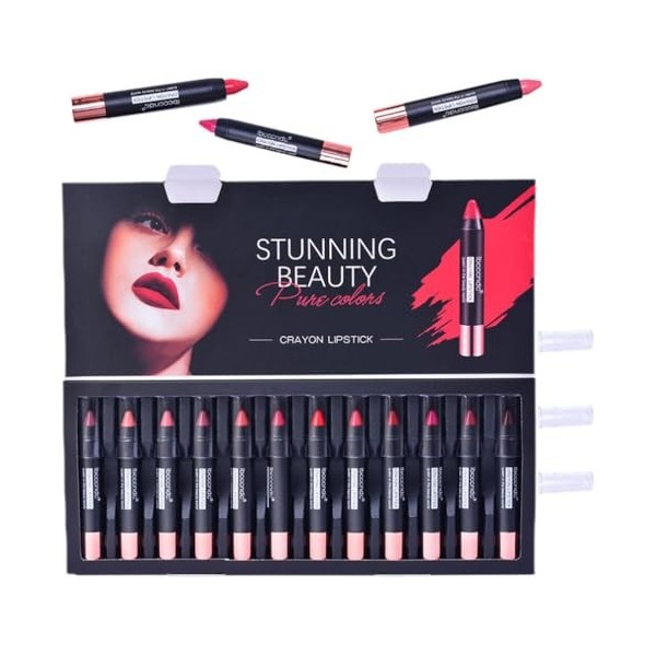 FOMIYES Ensemble De 12 Pièces Rouge à Lèvres Maquillage Coréen Coffret Cadeau Maquillage Pour Lèvres Brillant à Lèvres Repulp